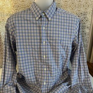 Ralph Lauren Men's Blue Plaid Dress Shirt Large 100% Cotton